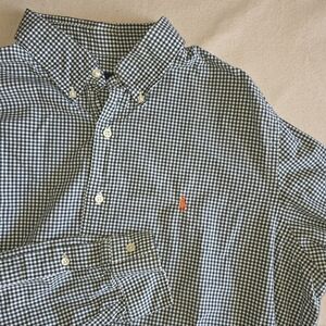 Polo Ralph Lauren Green Gingham Shirt Orange Pony
